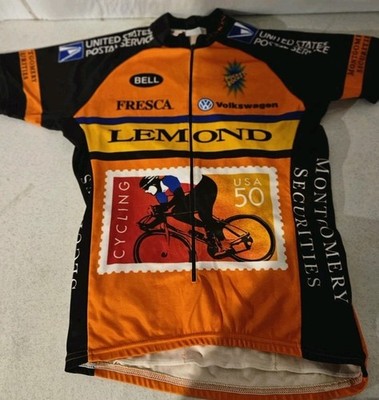 Vintage LeMond USPS Cycling Jersey Medium Orange Black Made USA Retro Bike