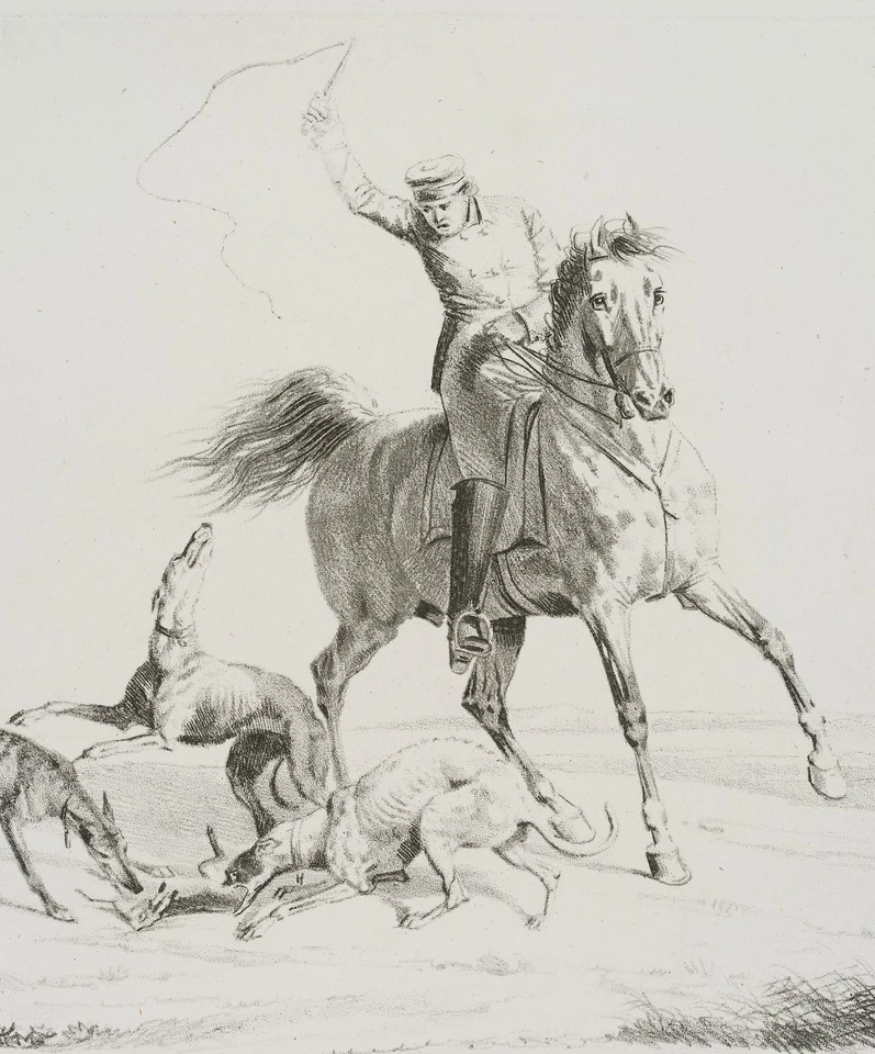 F. KRÜGER (1797-1857), Reiter und Jadghunde, um 1818, Lithographie Romantik - Bild 2 von 4