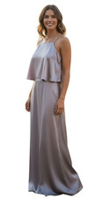 Adrianna Papell Satin Maxi Gown Dress US 6 Lavender Gray Ruffle Back Formal Prom