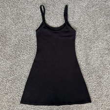 Los Angeles Apparel Heavy Rib Spaghetti Strap Mini Dress Black Cotton Medium