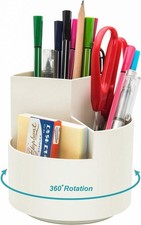 Siveit Desk Pencil Pen Holder, Desk Organizers 3 Slots 360-Degree Rotating Pen H
