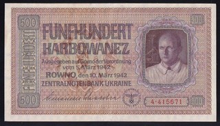 Ucrania: 500 Karbowanez 10.3.1942 Rowno Reserva Central (ZWK 55)