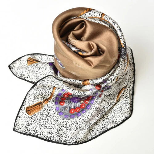 Christian Dior foulard silencieux 90 motif fleurs marron blanc GZl11io1
