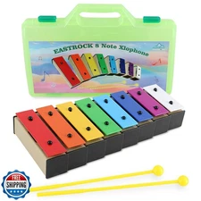 EASTROCK 8 Notes Xylophone with Green Case Glockenspiel Metal Keys 8 Notes Co
