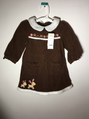 Gymboree Colorful Village Brown Suede Brushed Cotton Reindeer Dress Size18-24Mos