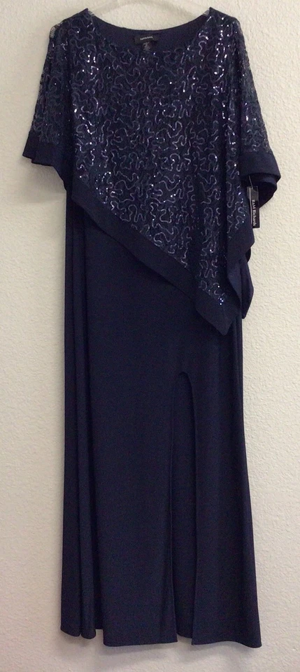 Vestido R&M Richards Nuevo con Etiquetas Para Mujer Azul Largo Vestido de Noche Talla 12 Madre de la Novia Foto 3 de 4