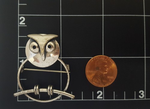 BEAU Sterling Owl Modernist Brooch Bird On Branch Perch Signed Silver Pin - Picture 3 of 16
