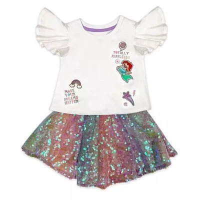 Disney Store Ariel Niña Camiseta y Falda Lentejuelas Arco Iris Conjunto Sirenita NUEVO - Imagen 1 de 4
