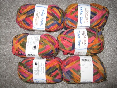 Moda-Dea Ticker Tape Yarn 6 Skeins Color Charade  1.76 Oz  335 Yds Total