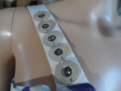 Alberta Ferretti Light Blue/White Print Embellished V Neck Sheath Dress Size 6 - Picture 17 of 24