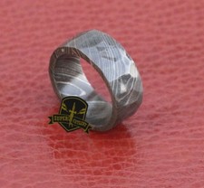 Full Damascus Steel Flat Geometric Men's Engagement 9mm Wide Band