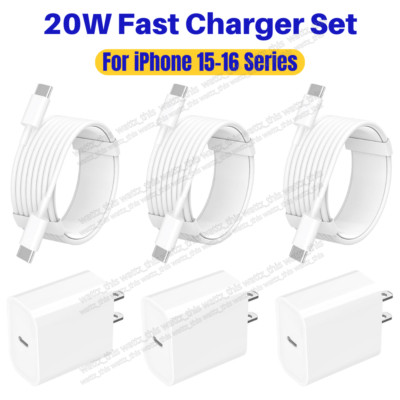 3Pack 20W PD Fast Wall Charger USC C to Type C Cable For iPhone 15 16 17 Samsung