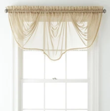 Home Expressions Lisette Sheer Imperial Beaded Valance 90" W X 33 1/2" L Linen
