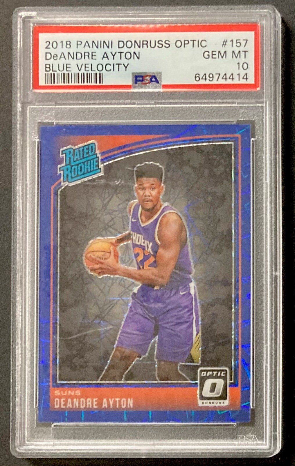 2018-19 Donruss Optic DeAndre Ayton Blue Velocity Prizm Rated Rookie #157 PSA 10