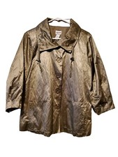 Chicos Gold Modern Artsy Metallic Lined Button Pocketed Drawstring Jacket sz 2