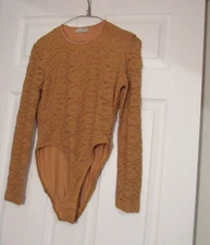 Gantos Womens VTG Gold Lace And Lined Leotard Bodysuit L/S Snap Closure Size: L