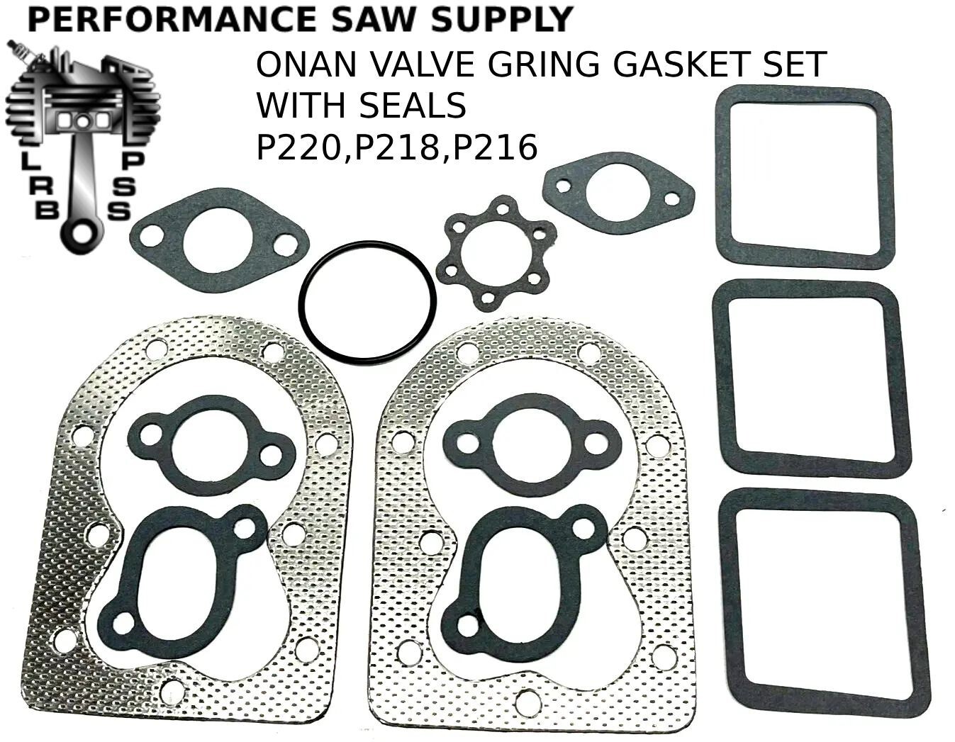VALVE GRIND GASKET SET WITH VALVE SEALS FITS ONAN P220, P218, P216