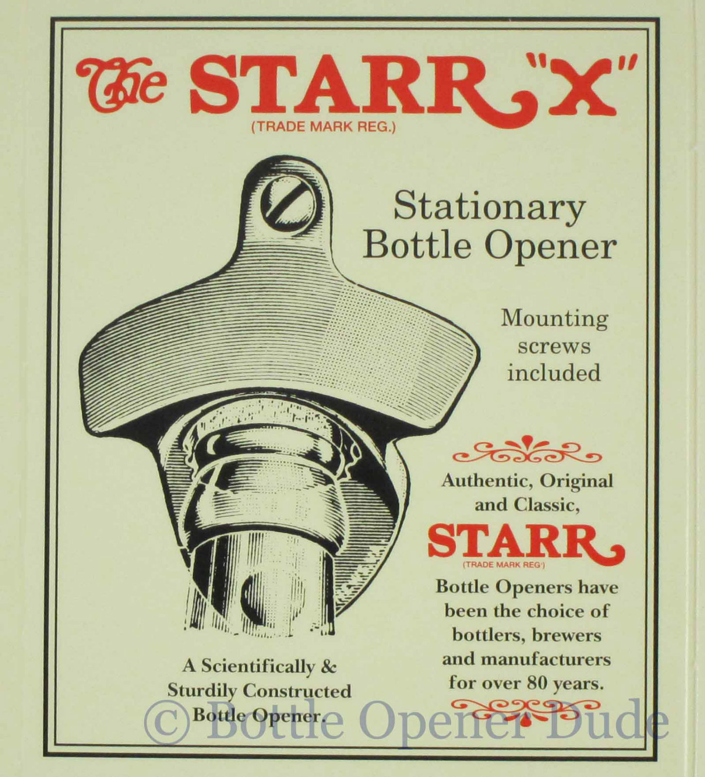 Red OPEN BOTTLE HERE Starr X Wall Mount Bottle Opener - Powder Coated - NEW!