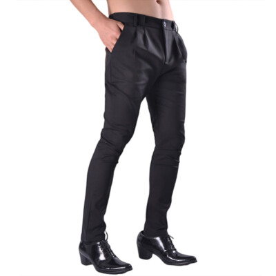 Herren Jeans Harem Hose Enganliegend Stretch Freizeit Plissiert Party Schwarz