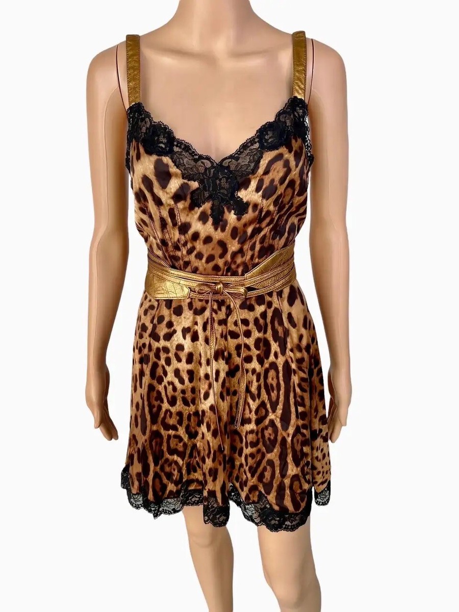 Dolce & Gabbana Unworn Lace Leopard Print Belted Silk Dress | eBay