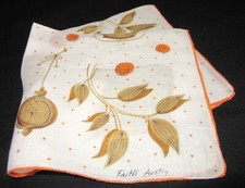 Vintage Hankie Linen Faith Austin Quill Ship Map Hand Rolled Hem