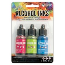 RANGER Tim Holtz DOCKSIDE PICNIC ALCOHOL INKS, Watermelon, Sailboat Blue, Citrus