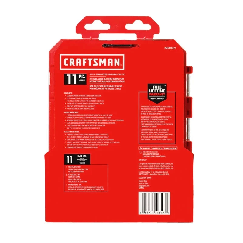 NEW! Craftsman 11pc. Metric 3/8” Drive CMMT12017 Mechanics Socket Set w/Ratchet - Image 3 of 4