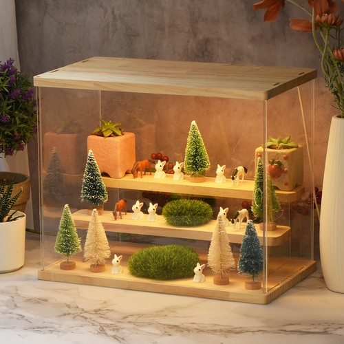 4 Tier Clear Acrylic Display Case with Led Light For Collectibles Figures Wood - Picture 7 of 7