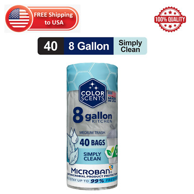 8-Gallon Medium Drawstring Trash Bags, Simply Clean Scent with Microban, 40 Bags