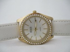 Cote D'Azur Women's White Buckle Band Analog Watch Rhinestones