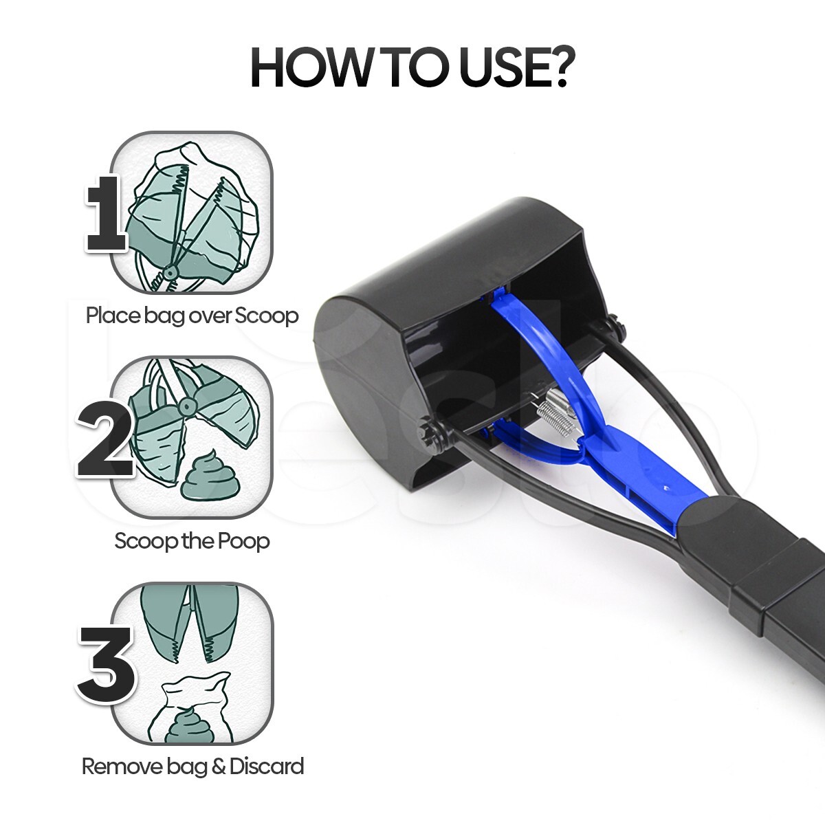 Long Handle Pet Poop Scoop Waste Jaw Grabber Dirt Pickup Dog Cat Pooper