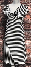 Athleta Knit Dress Gray And Black Stripes Asymmetric V Neck Cap Sleeve~M