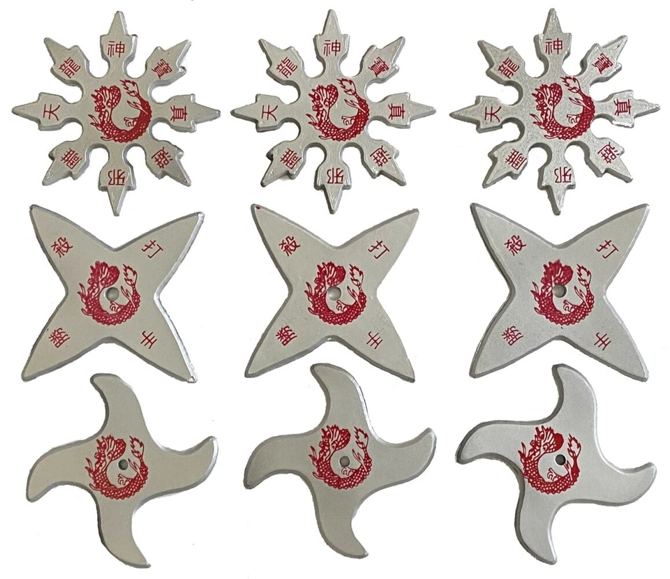 MARTIAL ARTS ARMORY Ninja Rubber Throwing Stars Practice Foam Shuriken - Set of 9 - Silver