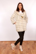 Vintage Tissavel White & Grey Faux Fur Coat - Arctic Fox Style Faux Fur