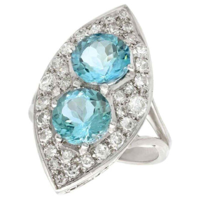 Awesome Round Shape Aquamarine Stone Women's Wedding Marquise Design Ring