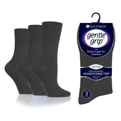 3 Pairs of Ladies Gentle Grip Diabetic Non-Binding  Socks in Grey Sizes 4-8