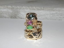 RING 7 STATEMENT STONES ANTHROPOLOGIE HAMMERED GOLD FILL DOUBLE BAND COLORS 158