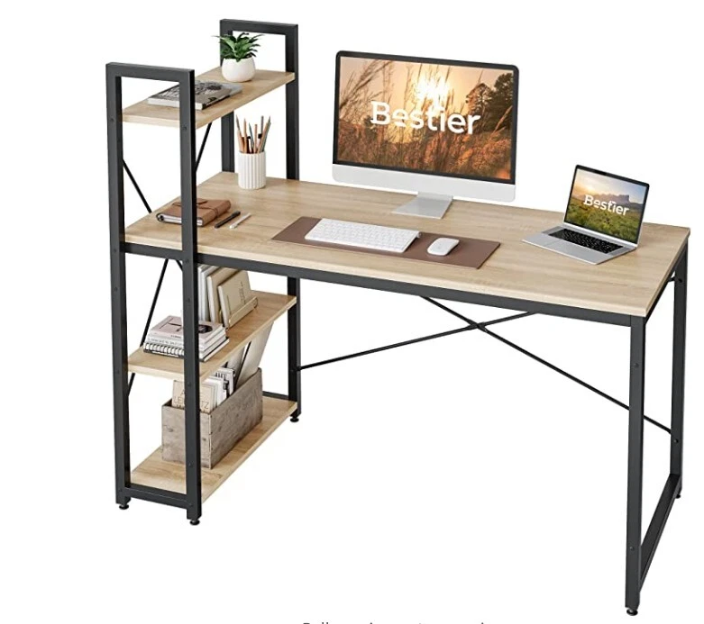 Bestier Computer Desk with Storage Shelves - 55 Inch Home Office Desks with  Reve