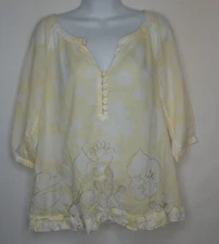 CAbi Tunic Top S 362 Songwriter Yellow Shirt Embroidered Cotton 3/4 Sleeve Boho