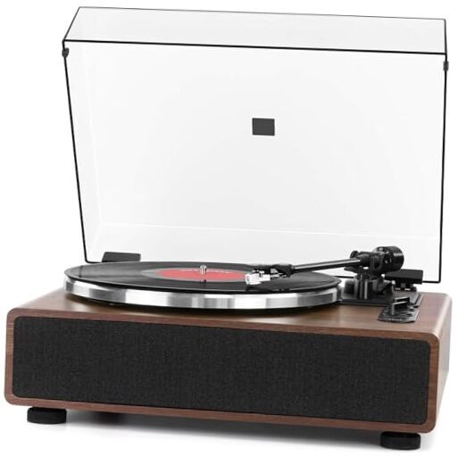 Vintage-Style Belt Drive Turntable with Built-In Speakers for Vinyl Playback-image