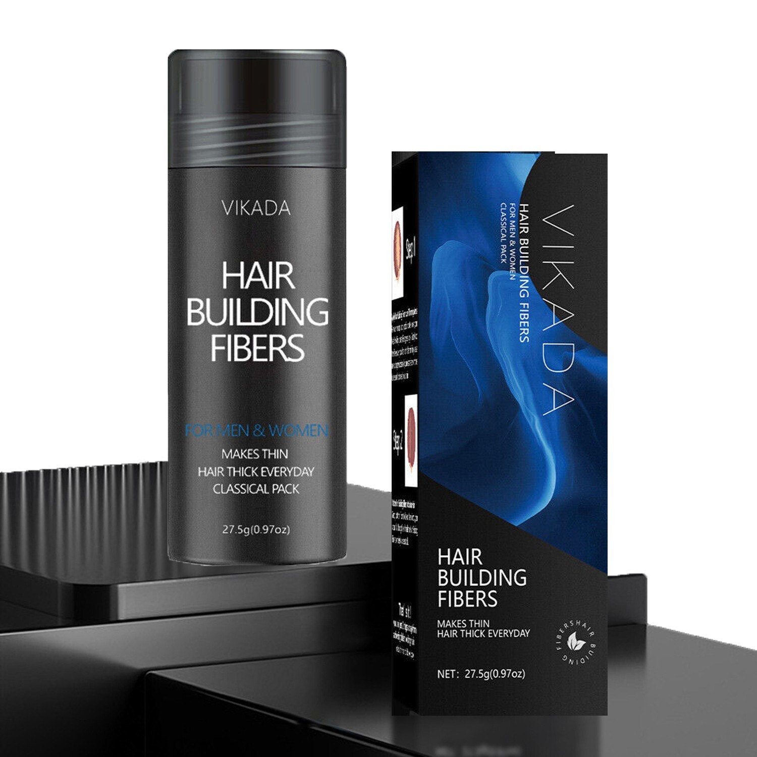 VIKADA Hair Fibers Keratin Powder Hair Building Hair Fibers Black 1 Bottle 27.5g