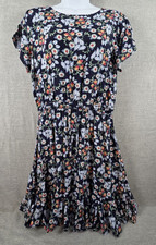 Ann Taylor LOFT Blue Floral Mini Dress M Cottagecore Preppy Career Flowy Ruffle