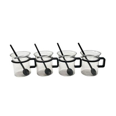 BODUM Teegläser Teeglas Tassen Glas 4er Set 8,5 cm schwarz Edelstahl Löffel