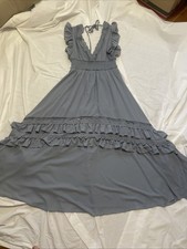 Baltic Born Jasmine Ruffle Maxi Dress Dusty Blue Women  s Large