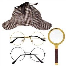 Detective Hat Costume Outfit with Pipe Magnifying Glass Accessories Set