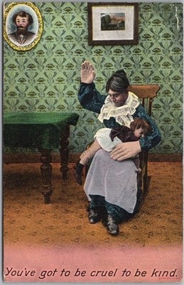 BAMFORTH Comic Postcard Spanking ''You've Got to Be Cruel to be Kind'' 1908 Cancel