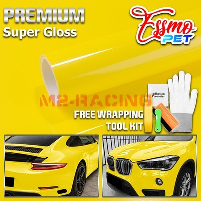 ESSMO PET Super Gloss Lemon Yellow Car Vehicle Vinyl Wrap Decal Gloss Like Paint