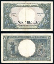 Nice Currency 1943 Romania 1000 Lei Large Very Fine Banknote Pick Number 52a