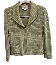 Vintage St John Collection Marie Gray Zip Blazer Jacket Size 8 Green Textured