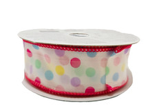 1 Roll New Easter Spring Pink Multi-Colored Polka Dot 1.5" Wide x 12 ft. Ribbon